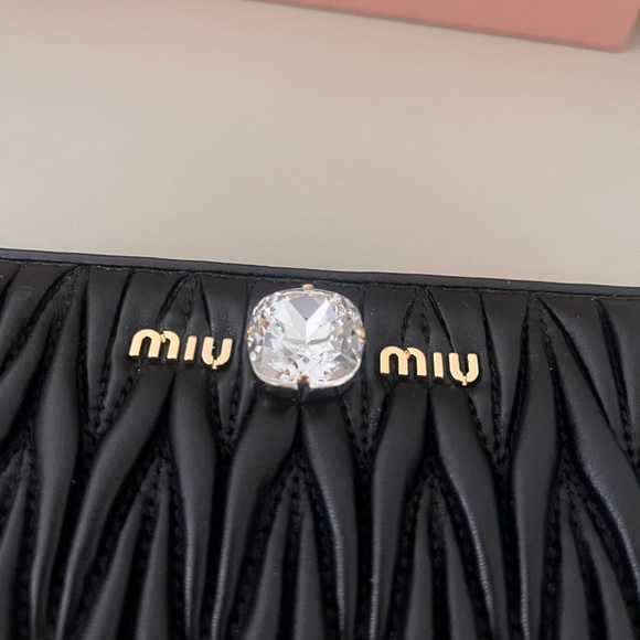 COPY - NWT Authorities Rare Miu Miu Black Quilted Leather Zipped Wallet with Cr… - Picture 6 of 10